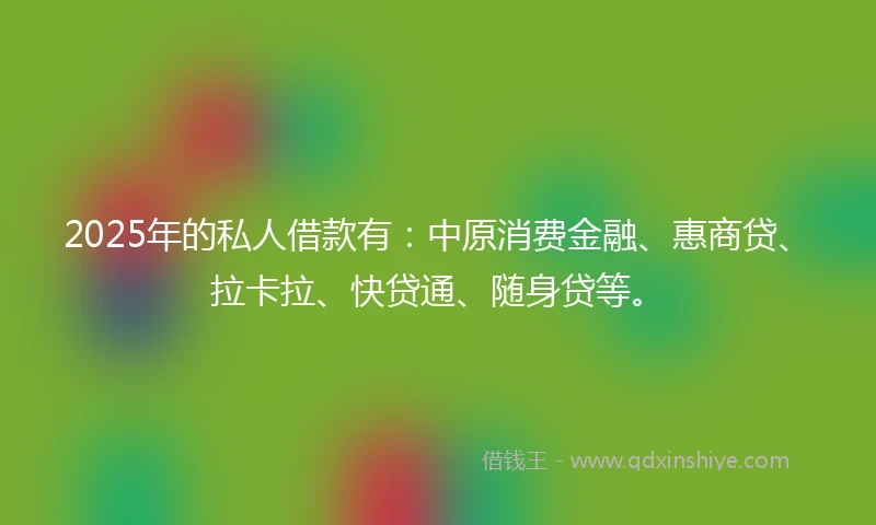 2025年的私人借款有：中原消费金融、惠商贷、拉卡拉、快贷通、随身贷等。