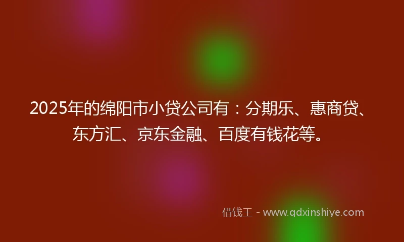 2025年的绵阳市小贷公司有：分期乐、惠商贷、东方汇、京东金融、百度有钱花等。