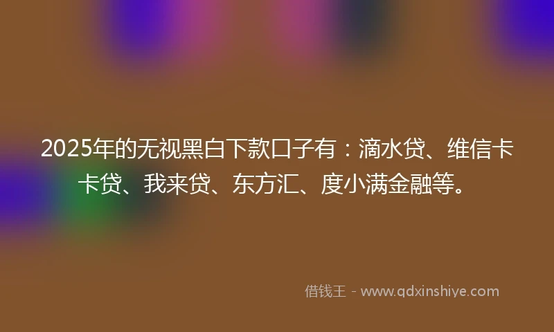2025年的无视黑白下款口子有：滴水贷、维信卡卡贷、我来贷、东方汇、度小满金融等。