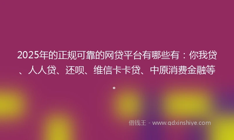 2025年的正规可靠的网贷平台有哪些有：你我贷、人人贷、还呗、维信卡卡贷、中原消费金融等。