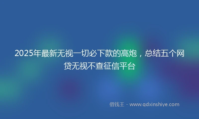 2025年最新无视一切必下款的高炮，总结五个网贷无视不查征信平台