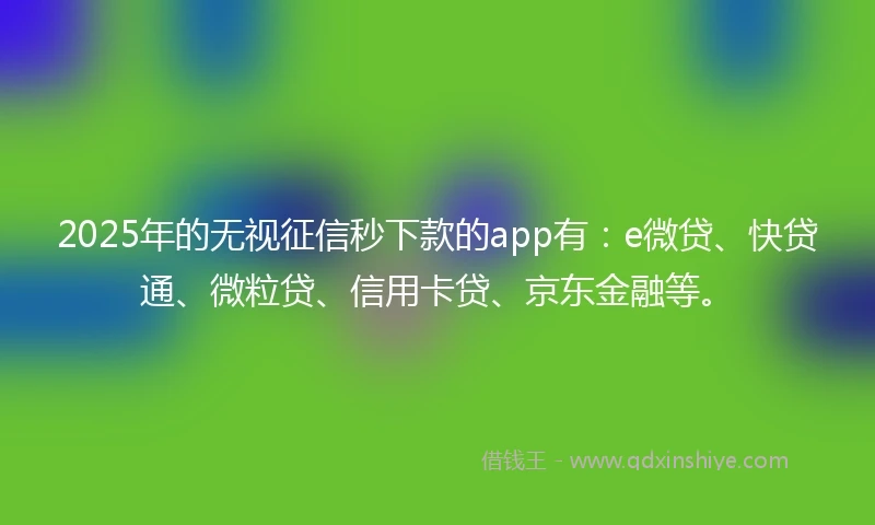 2025年的无视征信秒下款的app有：e微贷、快贷通、微粒贷、信用卡贷、京东金融等。