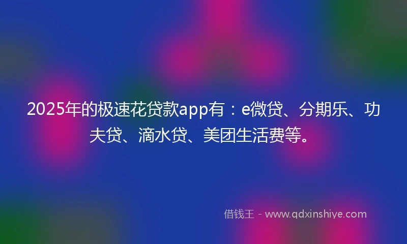 2025年的极速花贷款app有：e微贷、分期乐、功夫贷、滴水贷、美团生活费等。