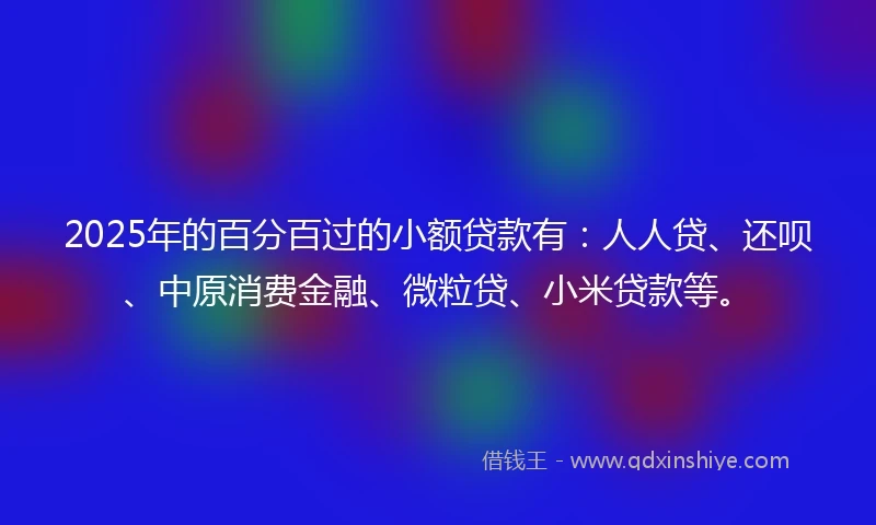 2025年的百分百过的小额贷款有：人人贷、还呗、中原消费金融、微粒贷、小米贷款等。