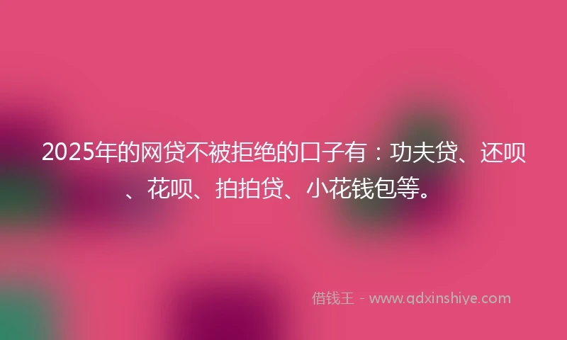 2025年的网贷不被拒绝的口子有：功夫贷、还呗、花呗、拍拍贷、小花钱包等。