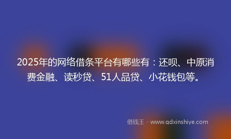 2025年的网络借条平台有哪些有：还呗、中原消费金融、读秒贷、51人品贷、小花钱包等。
