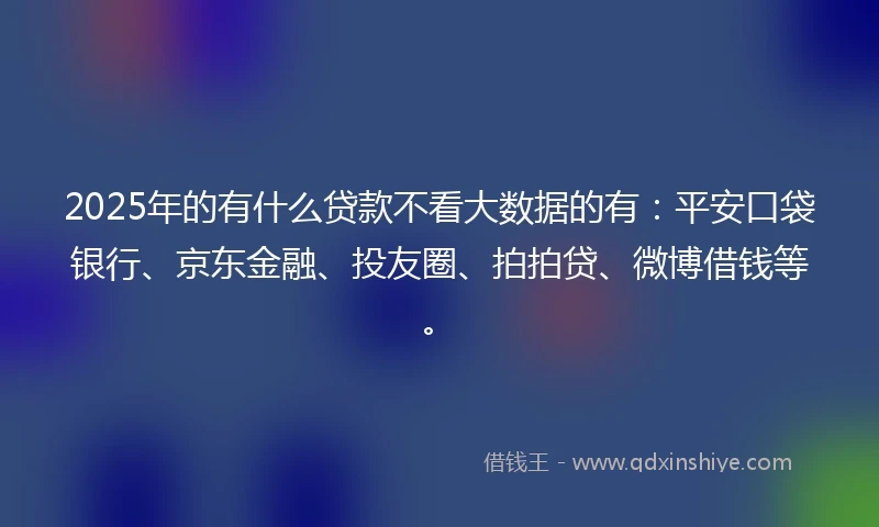 2025年的有什么贷款不看大数据的有：平安口袋银行、京东金融、投友圈、拍拍贷、微博借钱等。