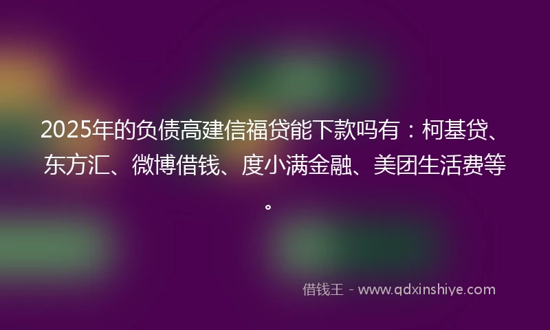 2025年的负债高建信福贷能下款吗有：柯基贷、东方汇、微博借钱、度小满金融、美团生活费等。