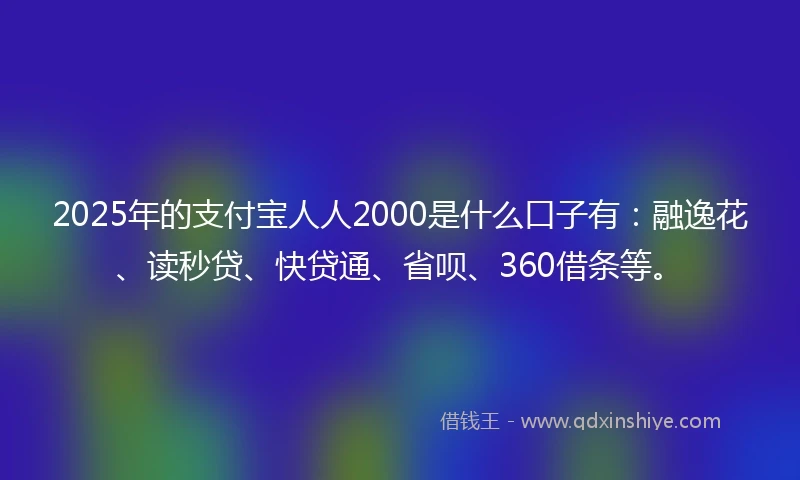 2025年的支付宝人人2000是什么口子有：融逸花、读秒贷、快贷通、省呗、360借条等。