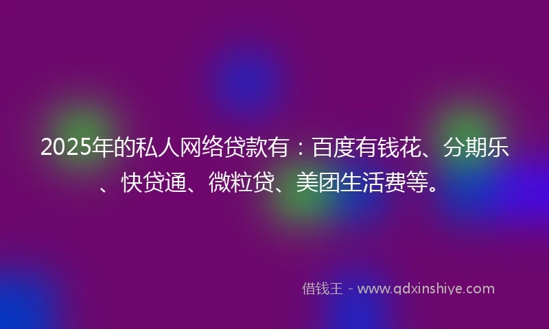 2025年的私人网络贷款有：百度有钱花、分期乐、快贷通、微粒贷、美团生活费等。