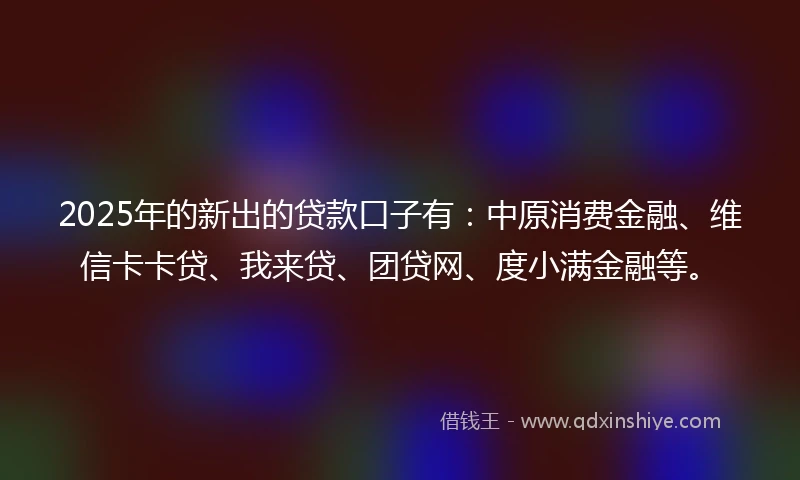 2025年的新出的贷款口子有：中原消费金融、维信卡卡贷、我来贷、团贷网、度小满金融等。