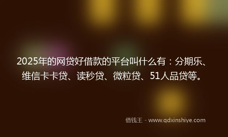2025年的网贷好借款的平台叫什么有：分期乐、维信卡卡贷、读秒贷、微粒贷、51人品贷等。