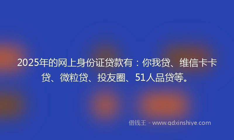 2025年的网上身份证贷款有：你我贷、维信卡卡贷、微粒贷、投友圈、51人品贷等。