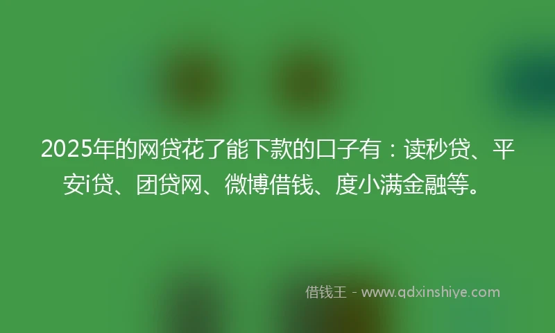 2025年的网贷花了能下款的口子有：读秒贷、平安i贷、团贷网、微博借钱、度小满金融等。