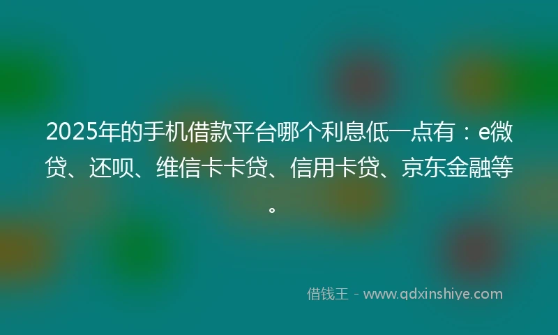 2025年的手机借款平台哪个利息低一点有：e微贷、还呗、维信卡卡贷、信用卡贷、京东金融等。
