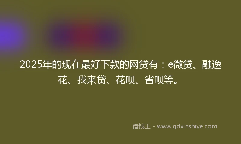 2025年的现在最好下款的网贷有：e微贷、融逸花、我来贷、花呗、省呗等。