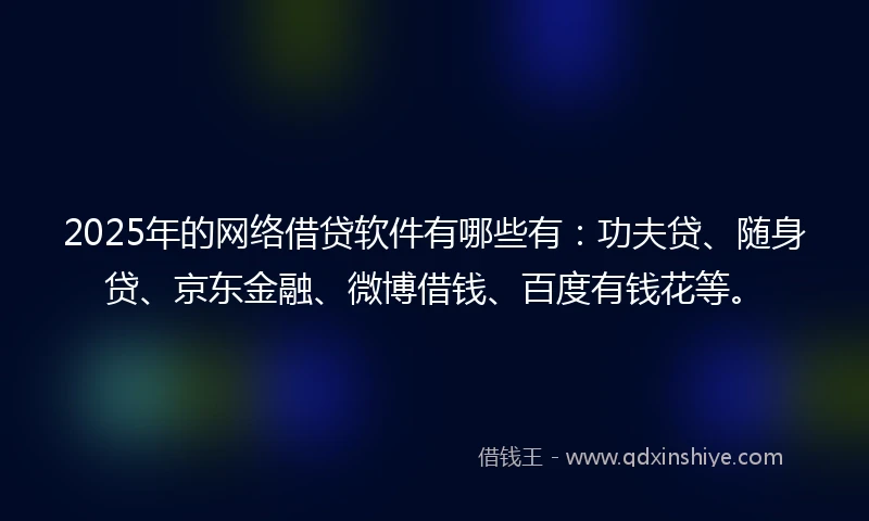2025年的网络借贷软件有哪些有：功夫贷、随身贷、京东金融、微博借钱、百度有钱花等。