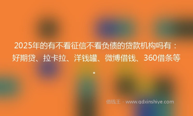 2025年的有不看征信不看负债的贷款机构吗有：好期贷、拉卡拉、洋钱罐、微博借钱、360借条等。