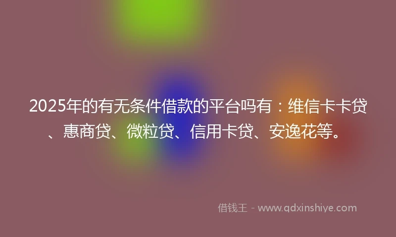 2025年的有无条件借款的平台吗有：维信卡卡贷、惠商贷、微粒贷、信用卡贷、安逸花等。