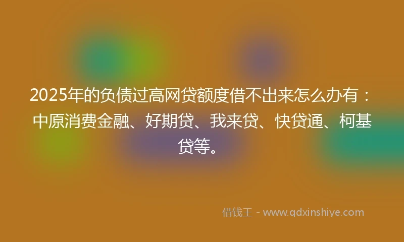 2025年的负债过高网贷额度借不出来怎么办有：中原消费金融、好期贷、我来贷、快贷通、柯基贷等。