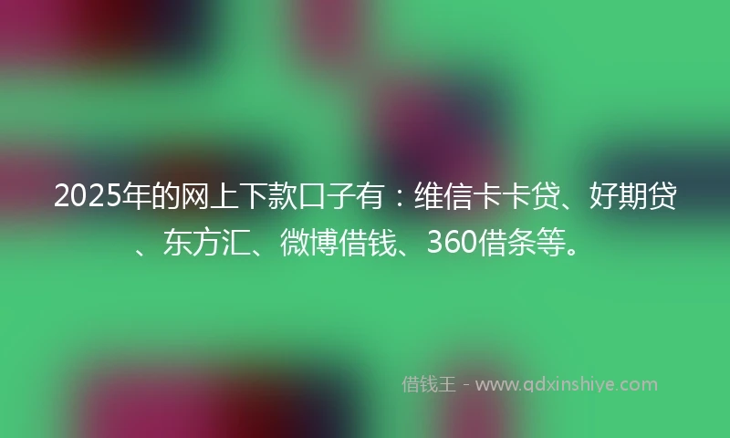2025年的网上下款口子有：维信卡卡贷、好期贷、东方汇、微博借钱、360借条等。