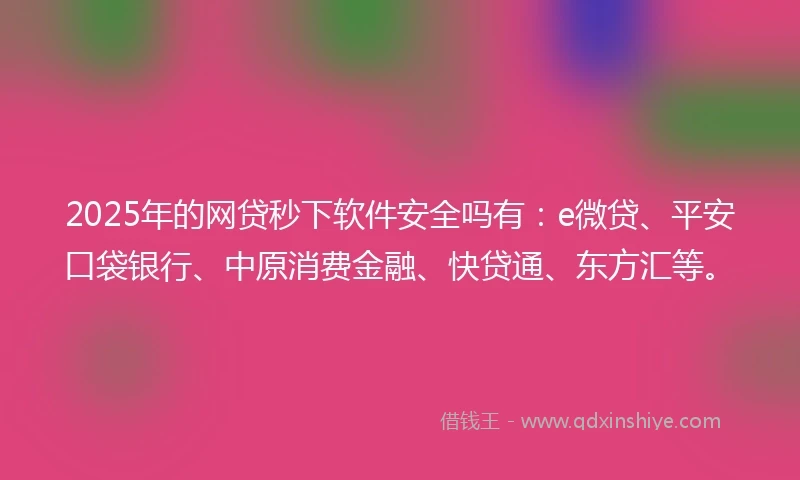 2025年的网贷秒下软件安全吗有：e微贷、平安口袋银行、中原消费金融、快贷通、东方汇等。