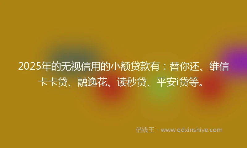 2025年的无视信用的小额贷款有：替你还、维信卡卡贷、融逸花、读秒贷、平安i贷等。