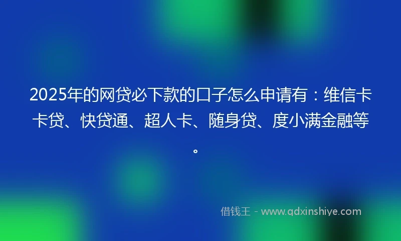 2025年的网贷必下款的口子怎么申请有：维信卡卡贷、快贷通、超人卡、随身贷、度小满金融等。