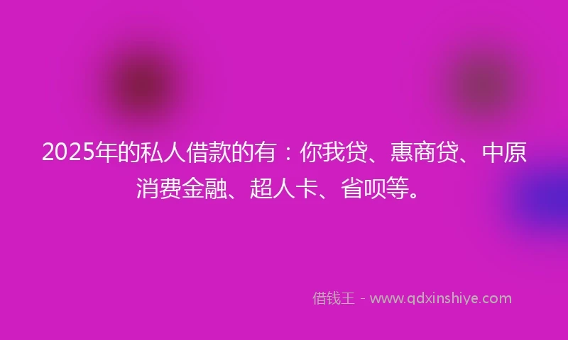 2025年的私人借款的有：你我贷、惠商贷、中原消费金融、超人卡、省呗等。