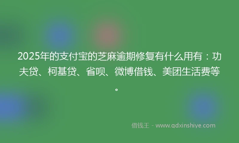 2025年的支付宝的芝麻逾期修复有什么用有：功夫贷、柯基贷、省呗、微博借钱、美团生活费等。