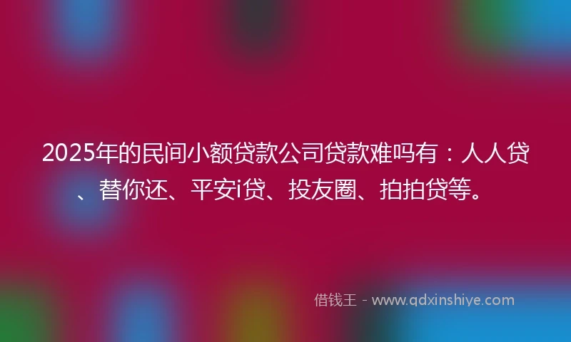 2025年的民间小额贷款公司贷款难吗有：人人贷、替你还、平安i贷、投友圈、拍拍贷等。