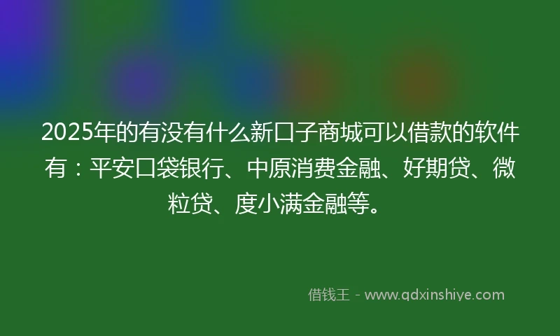 2025年的有没有什么新口子商城可以借款的软件有：平安口袋银行、中原消费金融、好期贷、微粒贷、度小满金融等。