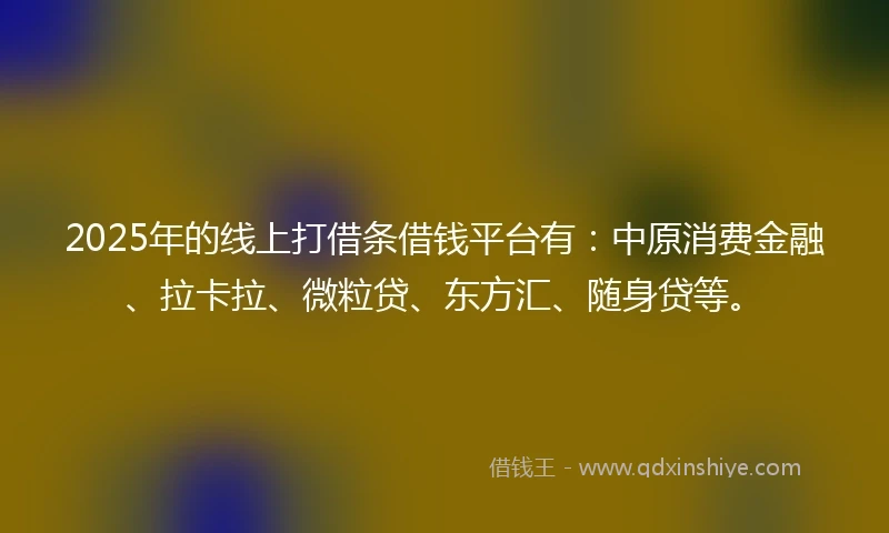 2025年的线上打借条借钱平台有：中原消费金融、拉卡拉、微粒贷、东方汇、随身贷等。