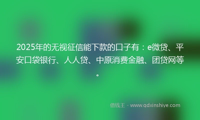 2025年的无视征信能下款的口子有：e微贷、平安口袋银行、人人贷、中原消费金融、团贷网等。