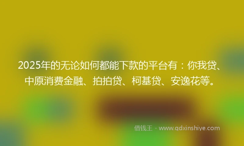2025年的无论如何都能下款的平台有：你我贷、中原消费金融、拍拍贷、柯基贷、安逸花等。