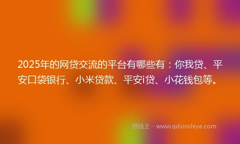 2025年的网贷交流的平台有哪些有：你我贷、平安口袋银行、小米贷款、平安i贷、小花钱包等。