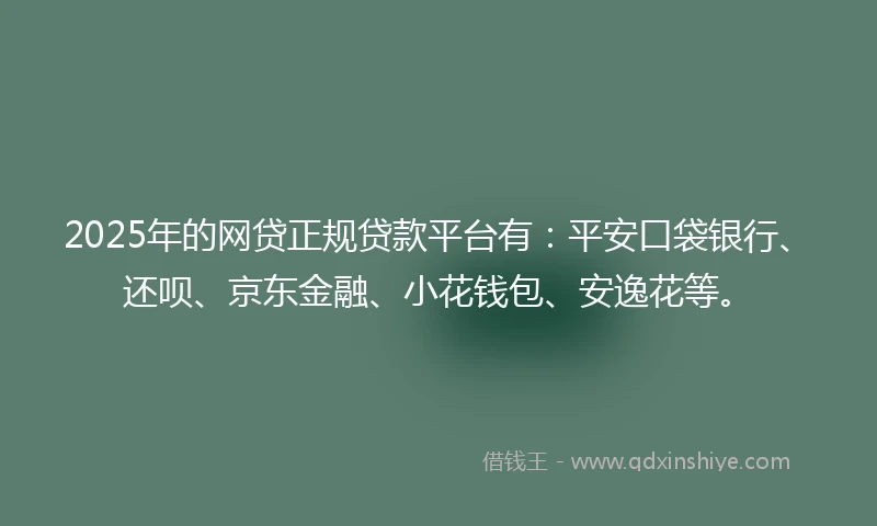 2025年的网贷正规贷款平台有：平安口袋银行、还呗、京东金融、小花钱包、安逸花等。