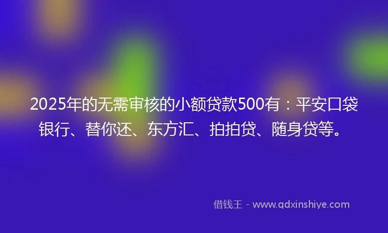 2025年的无需审核的小额贷款500有：平安口袋银行、替你还、东方汇、拍拍贷、随身贷等。
