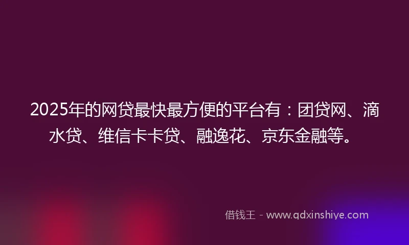 2025年的网贷最快最方便的平台有：团贷网、滴水贷、维信卡卡贷、融逸花、京东金融等。