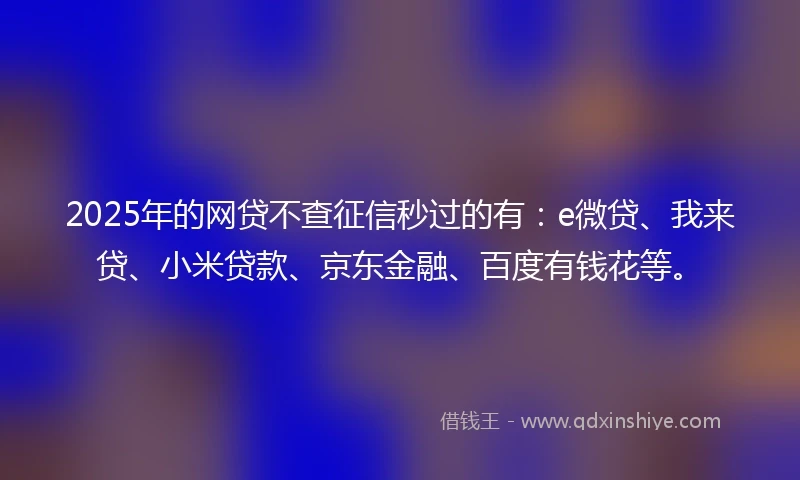 2025年的网贷不查征信秒过的有：e微贷、我来贷、小米贷款、京东金融、百度有钱花等。