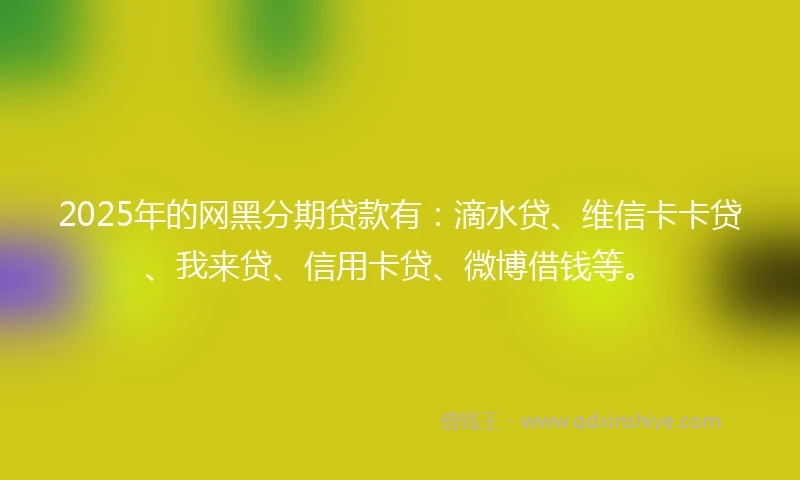 2025年的网黑分期贷款有：滴水贷、维信卡卡贷、我来贷、信用卡贷、微博借钱等。