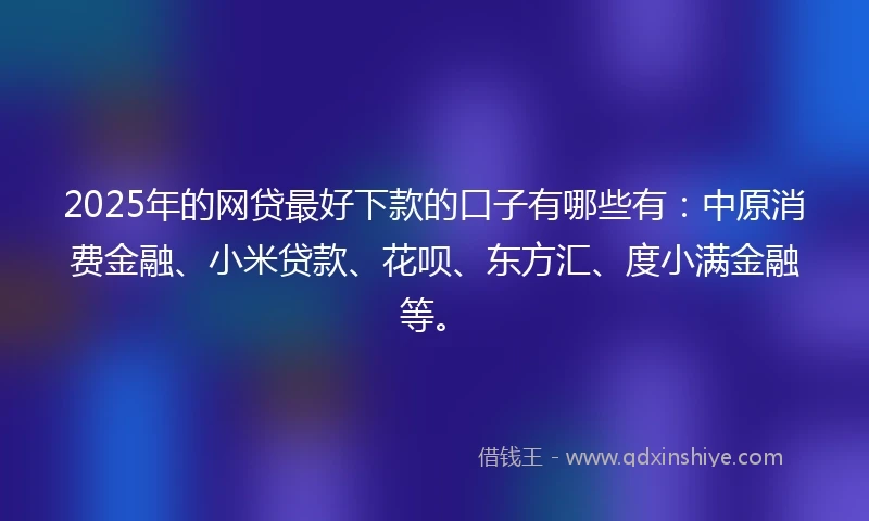 2025年的网贷最好下款的口子有哪些有：中原消费金融、小米贷款、花呗、东方汇、度小满金融等。