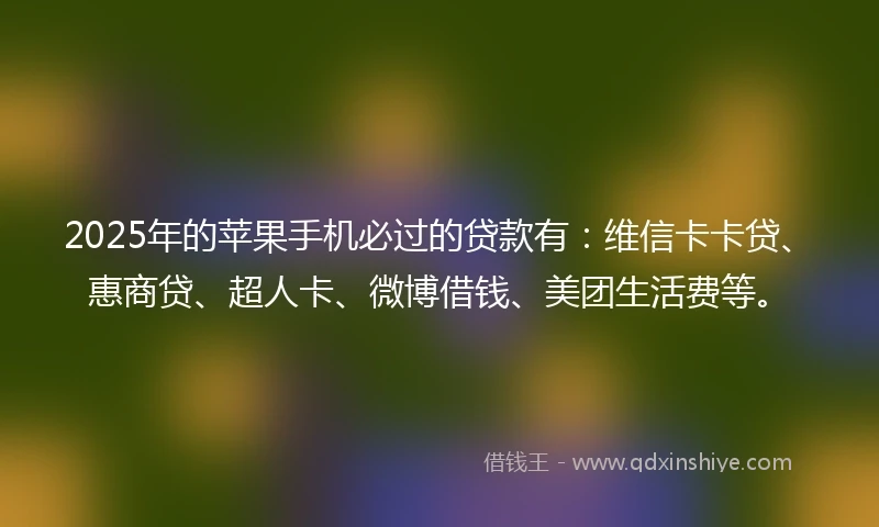 2025年的苹果手机必过的贷款有：维信卡卡贷、惠商贷、超人卡、微博借钱、美团生活费等。