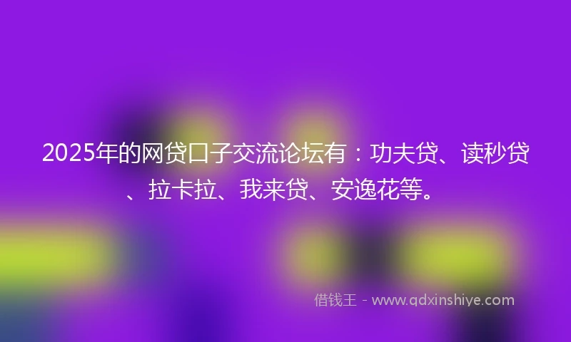 2025年的网贷口子交流论坛有：功夫贷、读秒贷、拉卡拉、我来贷、安逸花等。