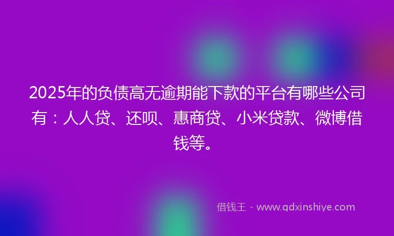 2025年的负债高无逾期能下款的平台有哪些公司有：人人贷、还呗、惠商贷、小米贷款、微博借钱等。