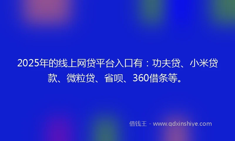 2025年的线上网贷平台入口有：功夫贷、小米贷款、微粒贷、省呗、360借条等。