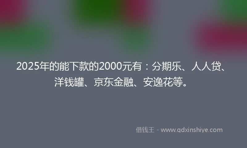 2025年的能下款的2000元有：分期乐、人人贷、洋钱罐、京东金融、安逸花等。