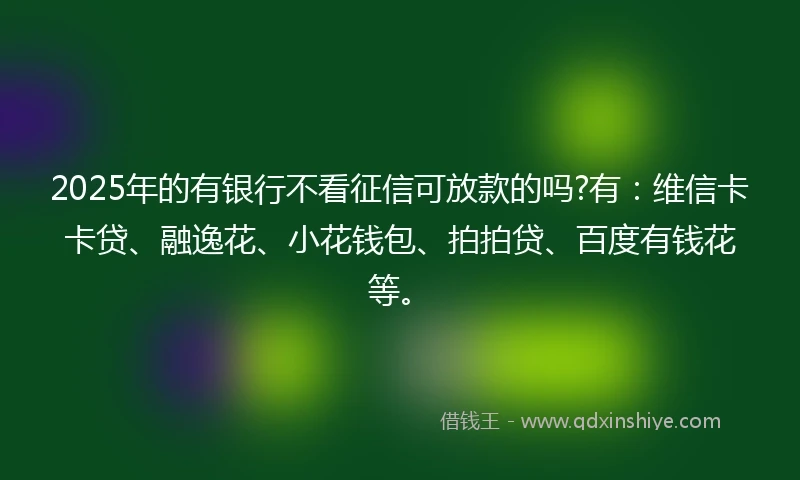 2025年的有银行不看征信可放款的吗?有：维信卡卡贷、融逸花、小花钱包、拍拍贷、百度有钱花等。