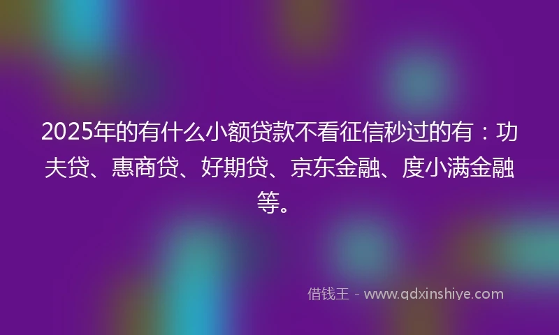 2025年的有什么小额贷款不看征信秒过的有：功夫贷、惠商贷、好期贷、京东金融、度小满金融等。