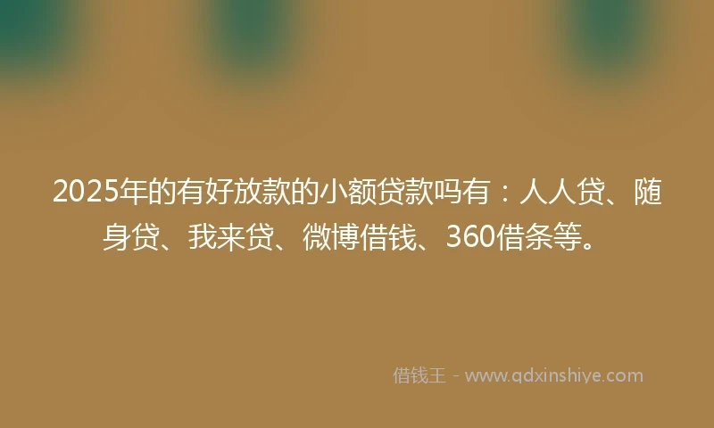 2025年的有好放款的小额贷款吗有：人人贷、随身贷、我来贷、微博借钱、360借条等。